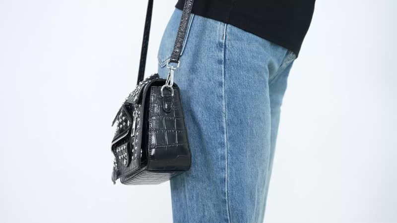 Sivani Black Crocodile Embossed Faux Leather Crossbody Jacket Bag (8.7"x3"x4.7") with Detachable Shoulder Strap