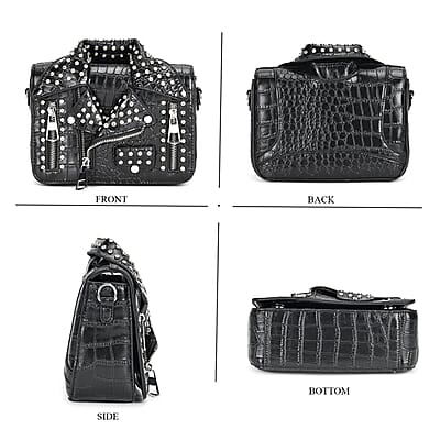Sivani Black Crocodile Embossed Faux Leather Crossbody Jacket Bag with Detachable Shoulder Strap