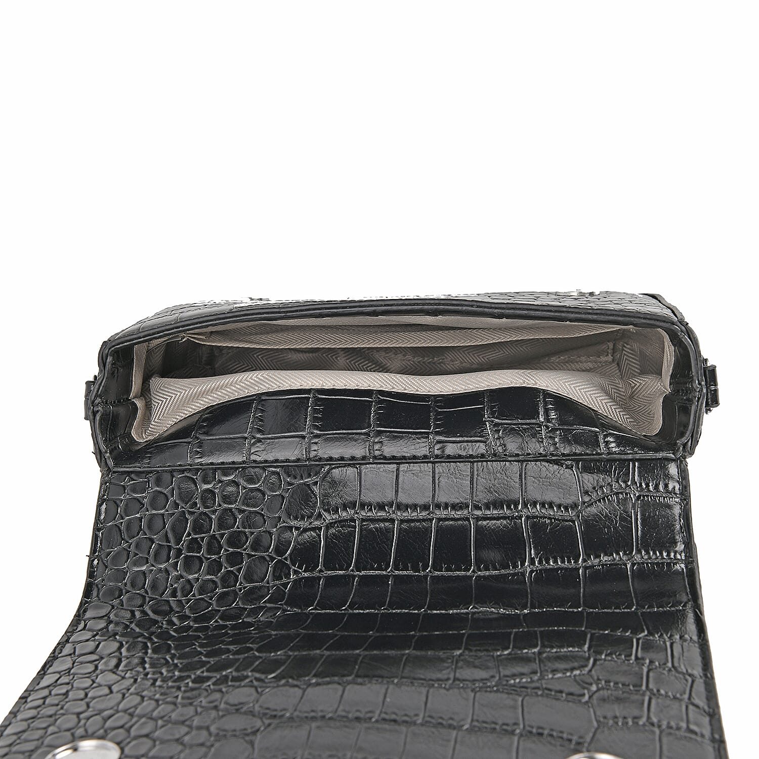 Sivani Black Crocodile Embossed Faux Leather Crossbody Jacket Bag with Detachable Shoulder Strap