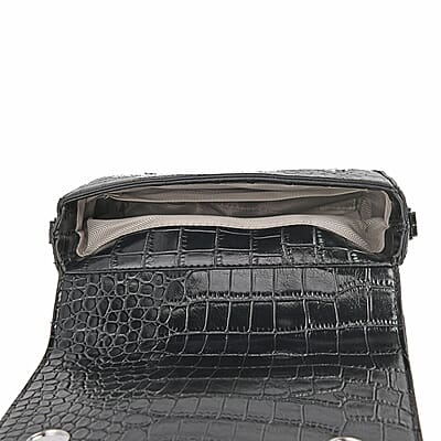 Sivani Black Crocodile Embossed Faux Leather Crossbody Jacket Bag with Detachable Shoulder Strap