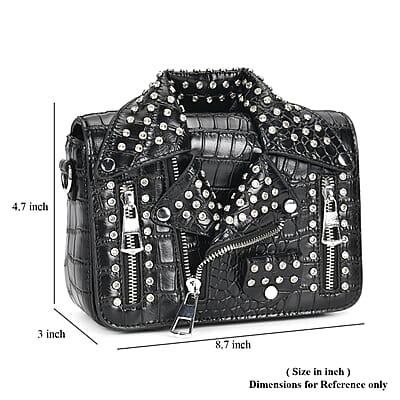 Sivani Black Crocodile Embossed Faux Leather Crossbody Jacket Bag with Detachable Shoulder Strap