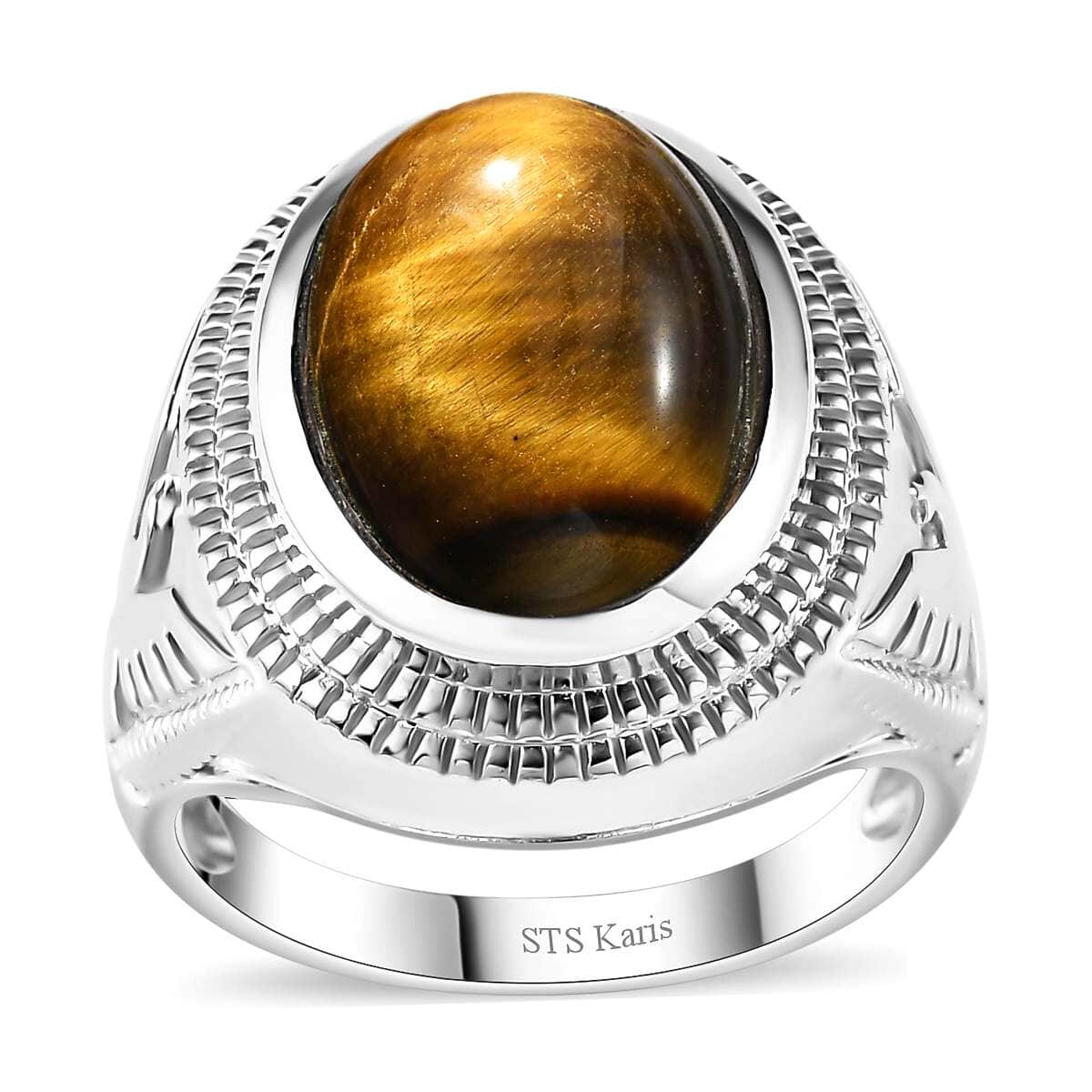 Karis Tiger's Eye 5.85 ctw Men's Ring in Platinum Bond image number 0