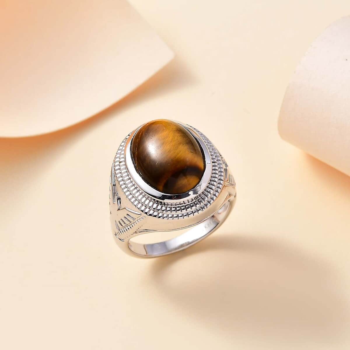 Karis Tiger's Eye 5.85 ctw Men's Ring in Platinum Bond image number 1