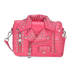 Sivani Rose Pink Crocodile Embossed Faux Leather Crossbody Jacket Bag with Detachable Shoulder Strap