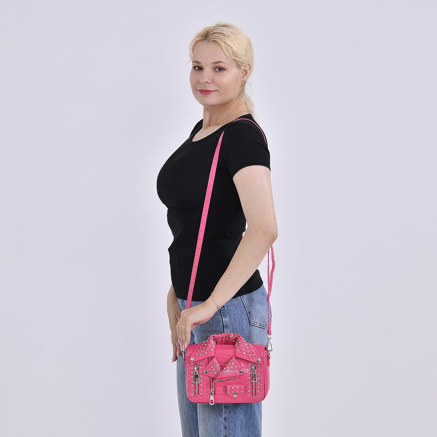 Buy Sivani Rose Pink Crocodile Embossed Faux Leather Crossbody