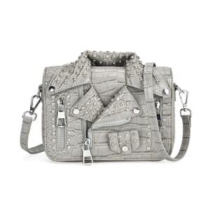 Sivani Gray Crocodile Embossed Faux Leather Crossbody Jacket Bag with Detachable Shoulder Strap
