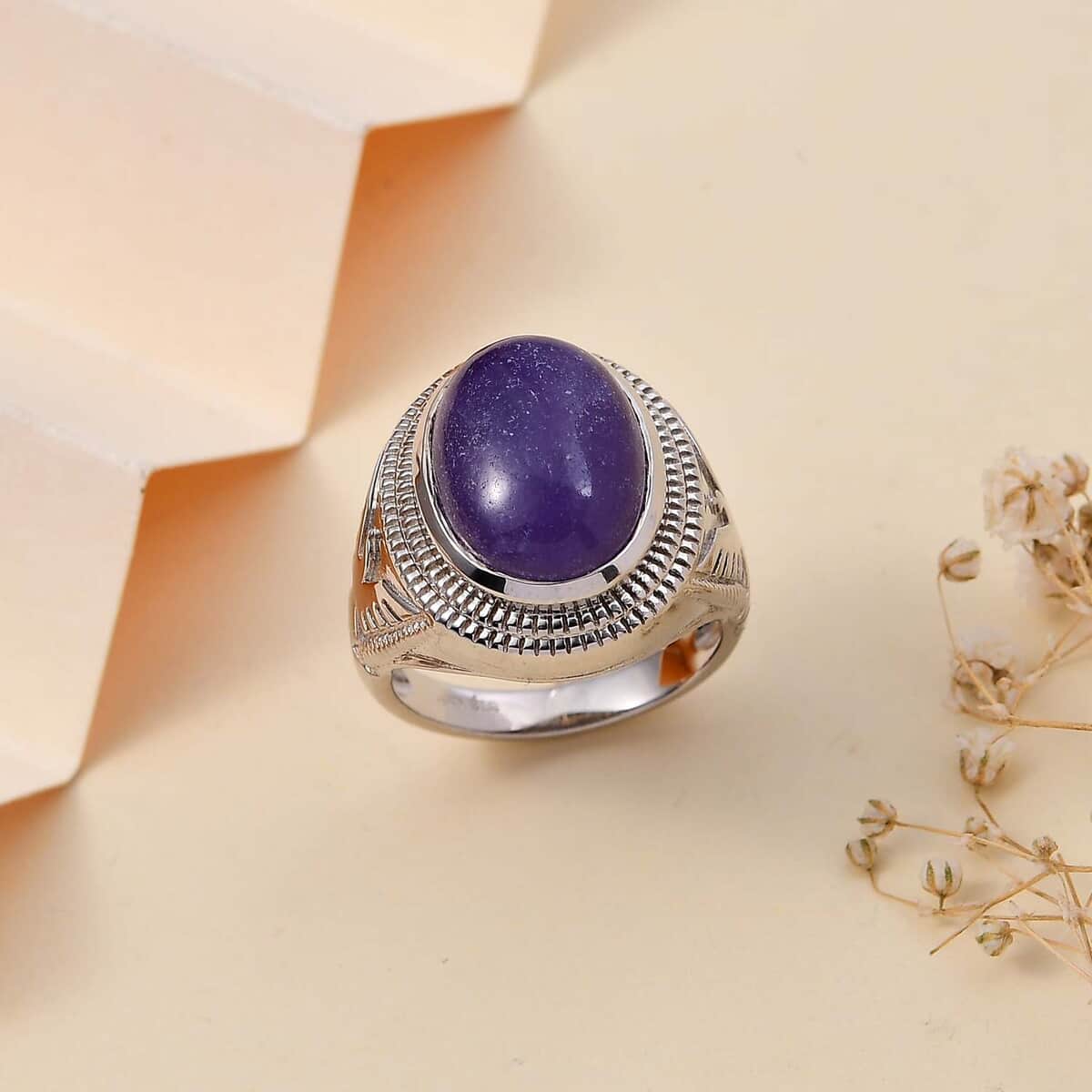 Karis Purple Jade (D) 11.80 ctw Men's Ring in Platinum Bond (Size 10.0) image number 1