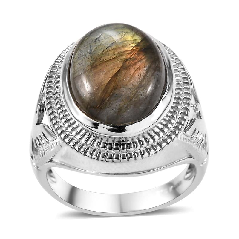 Karis Malagasy Labradorite 10.25 ctw Men's Ring in Platinum Bond (Size 10.0)