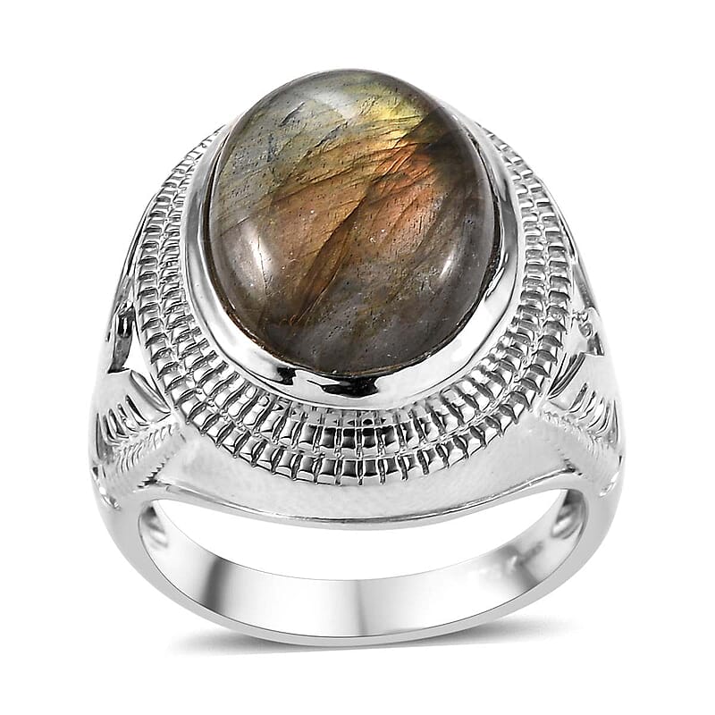 Karis Malagasy Labradorite 10.25 ctw Men's Ring in Platinum Bond (Size 10.0)