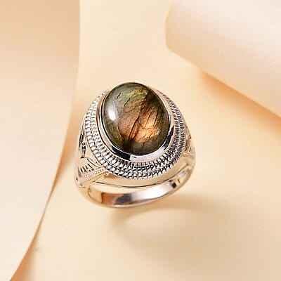 Karis Malagasy Labradorite 10.25 ctw Men's Ring in Platinum Bond (Size 10.0)