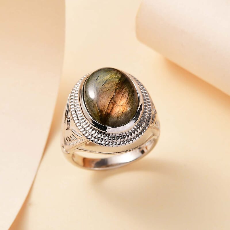 Karis Malagasy Labradorite 10.25 ctw Men's Ring in Platinum Bond (Size 10.0)