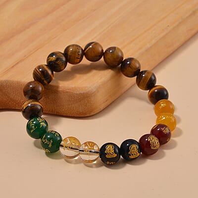 Tigers Eye and Multi Gemstone 140.00 ctw Beaded Bracelet (6.5-7.0In)