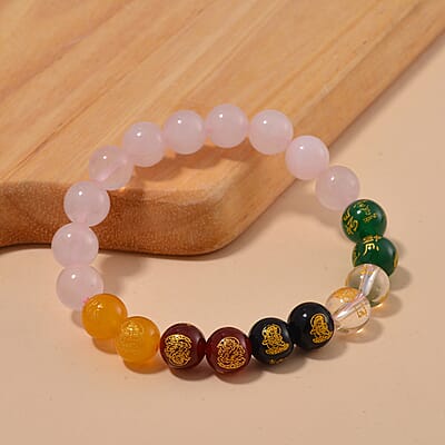 Galilea Rose Quartz and Multi Gemstone 140.00 ctw Beaded Bracelet (6.5-7.0In)