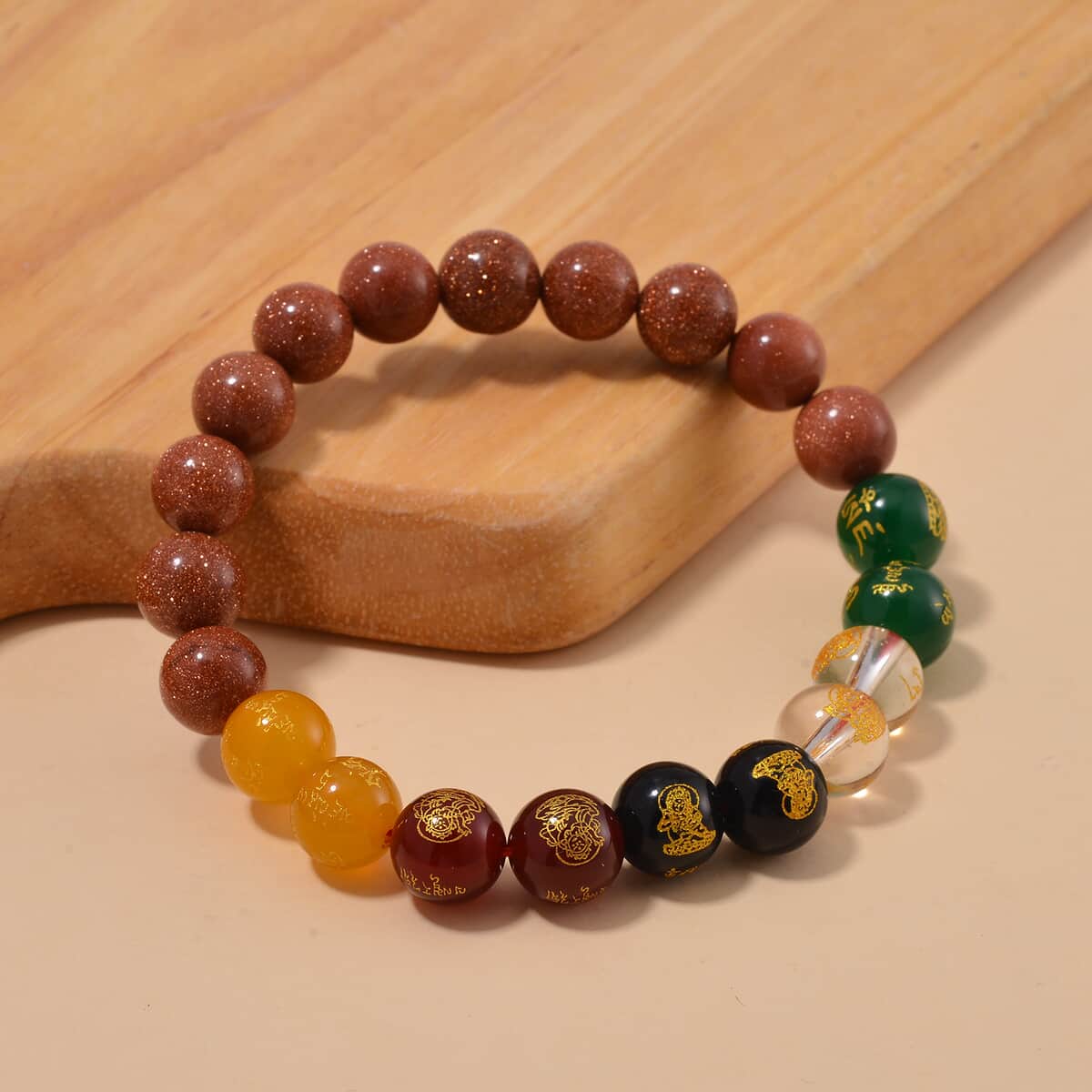 Golden Sandstone and Multi Gemstone 140.00 ctw Beaded Bracelet (6.5-7.0In) image number 1