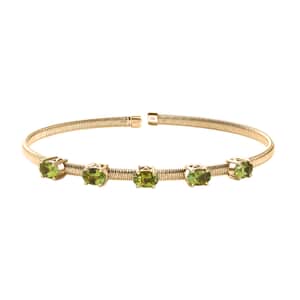 Luxoro AAA Natural Arikanga Green Tourmaline 2.30 ctw Flexible Cuff Bracelet in 10K Yellow Gold  (7.25 In) 4.50 Grams