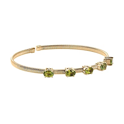 Luxoro AAA Natural Arikanga Green Tourmaline 2.30 ctw Flexible Cuff Bracelet in 10K Yellow Gold  (7.25 In) 4.50 Grams