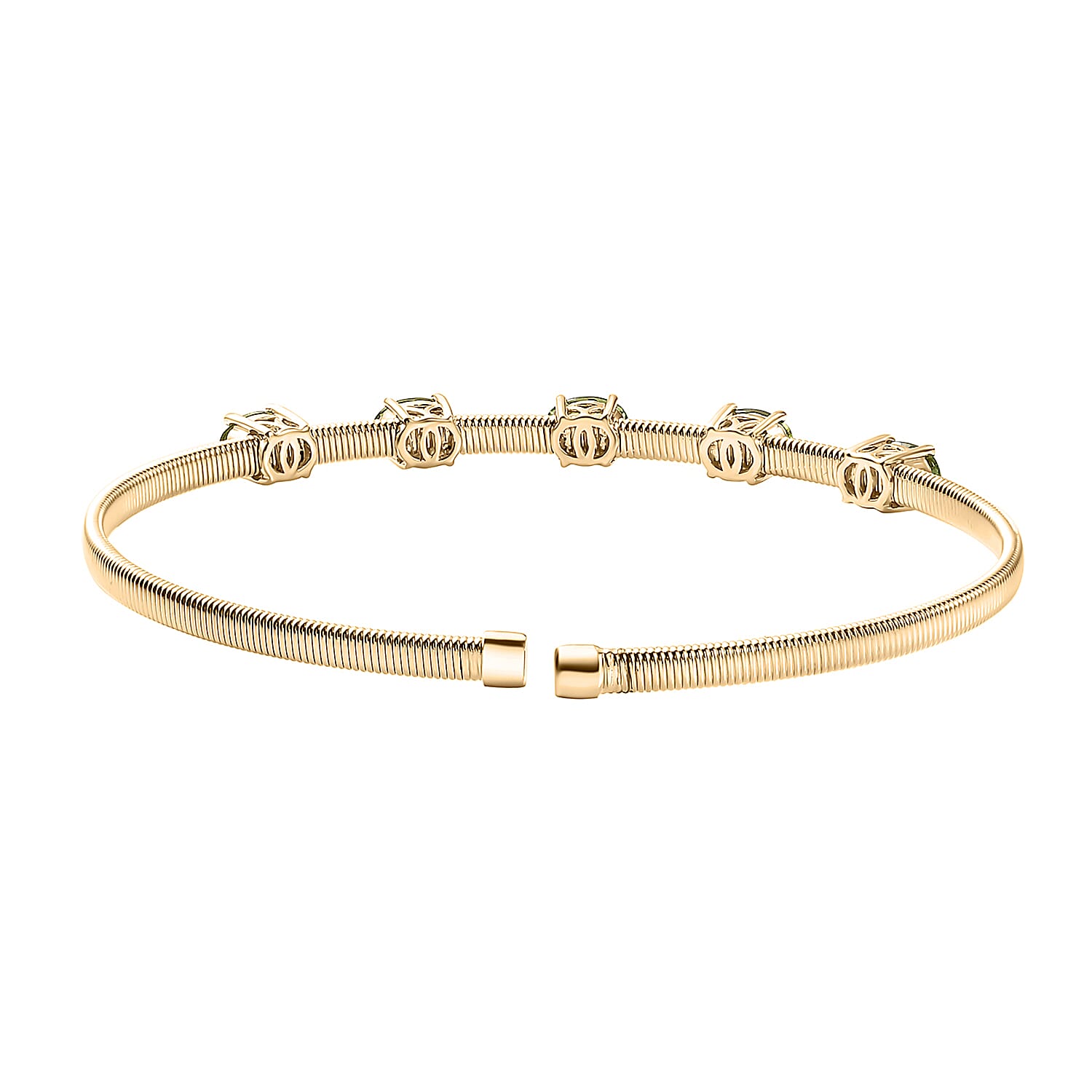 Luxoro AAA Natural Arikanga Green Tourmaline 2.30 ctw Flexible Cuff Bracelet in 10K Yellow Gold  (7.25 In) 4.50 Grams
