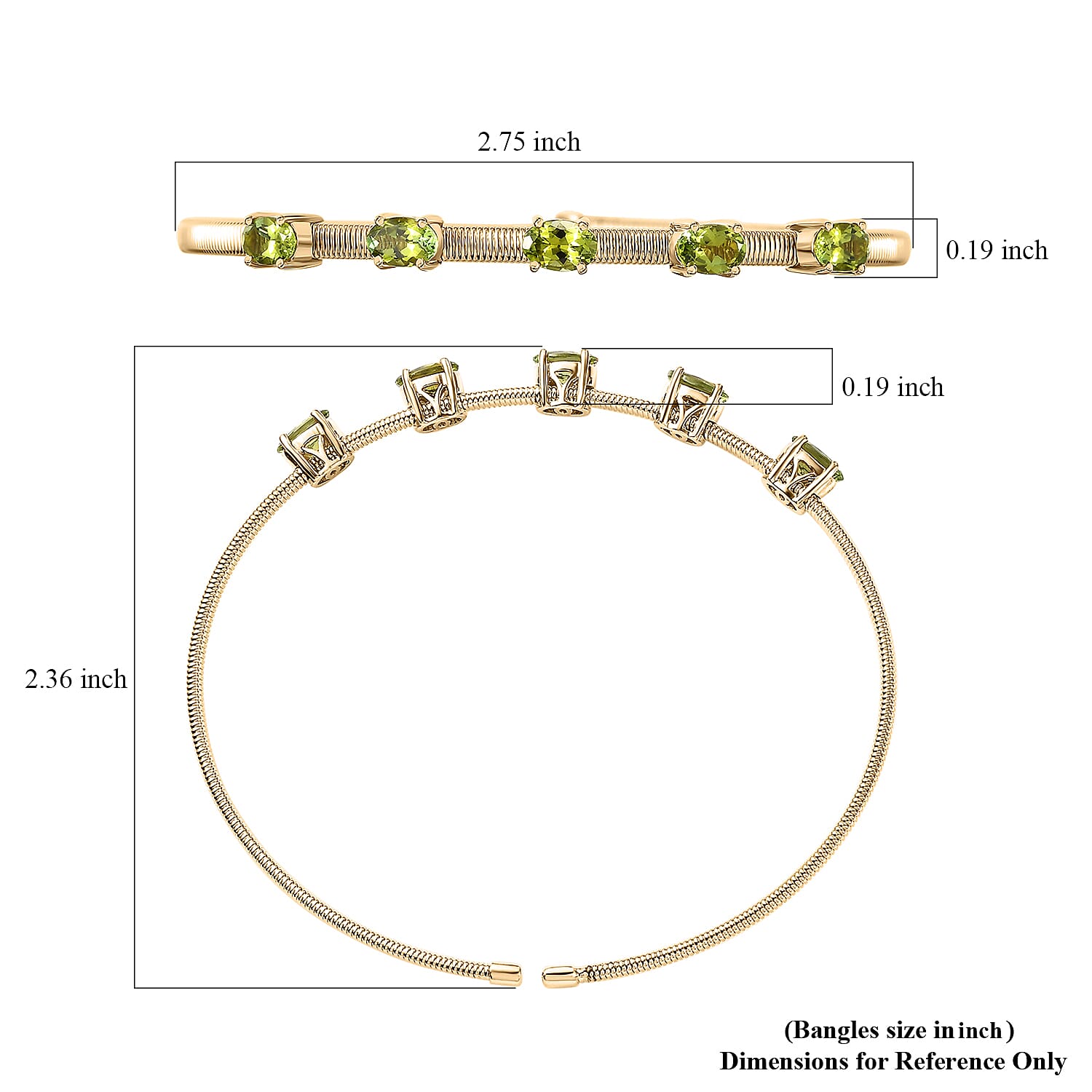 Luxoro AAA Natural Arikanga Green Tourmaline 2.30 ctw Flexible Cuff Bracelet in 10K Yellow Gold  (7.25 In) 4.50 Grams