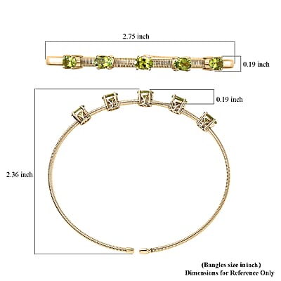 Luxoro AAA Natural Arikanga Green Tourmaline 2.30 ctw Flexible Cuff Bracelet in 10K Yellow Gold  (7.25 In) 4.50 Grams
