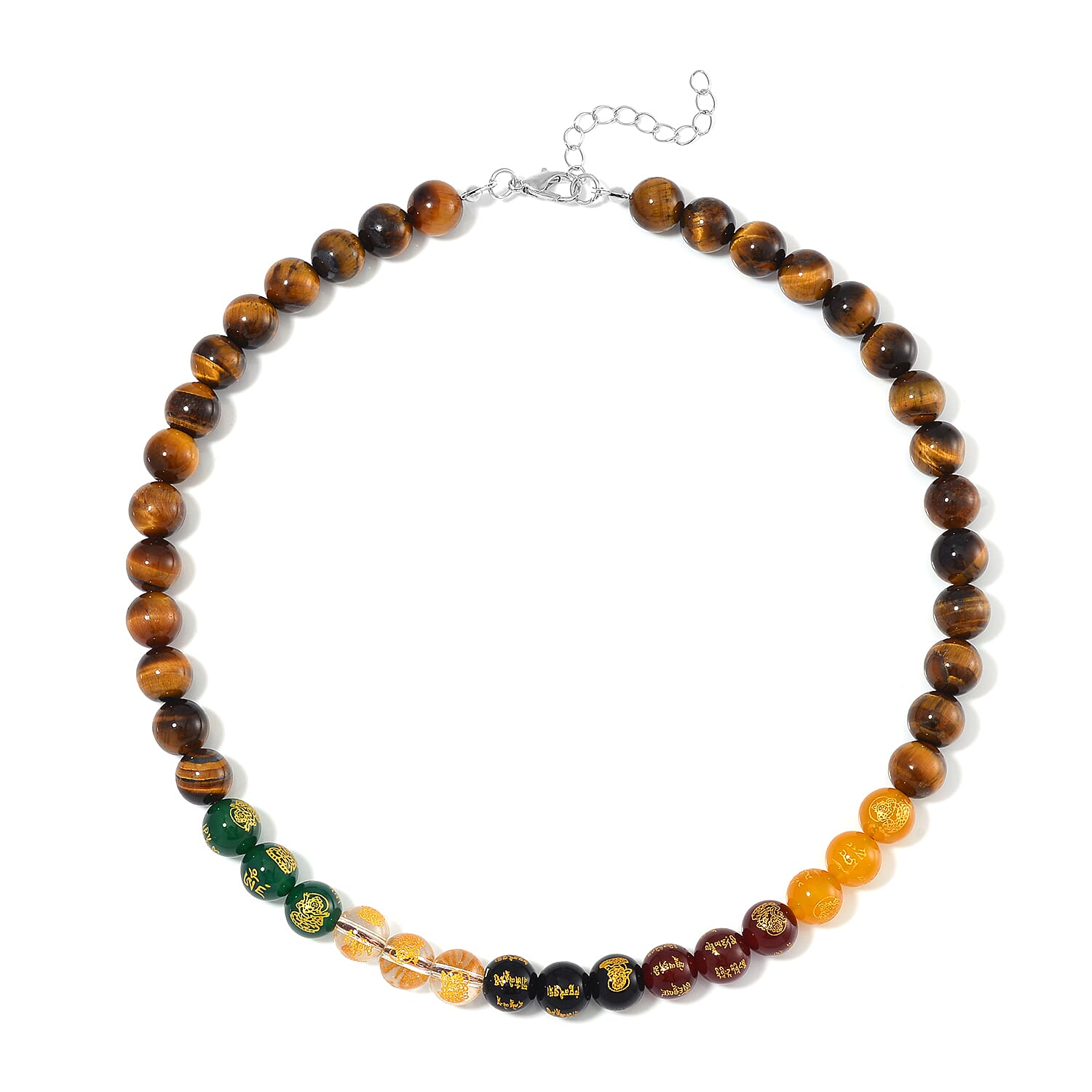 Tigers Eye and Multi Gemstone 300.00 ctw Beaded Necklace in Stainless Steel 18-20 Inches