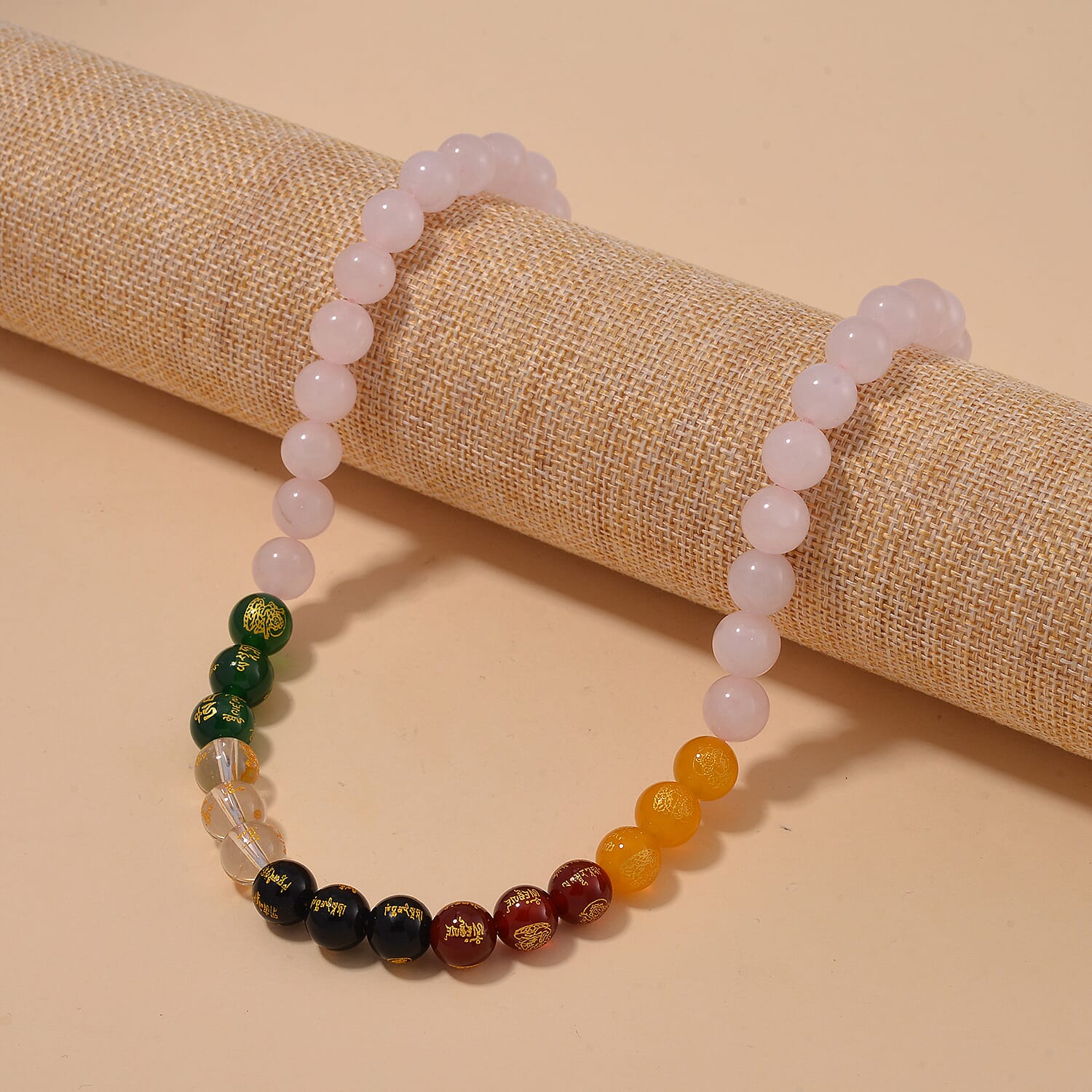 Galilea Rose Quartz and Multi Gemstone 300.00 ctw Beaded Necklace in Stainless Steel 18-20 Inches