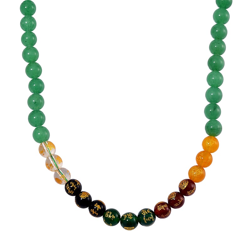 Green Aventurine and Multi Gemstone 300.00 ctw Beaded Necklace in Stainless Steel 18-20 Inches