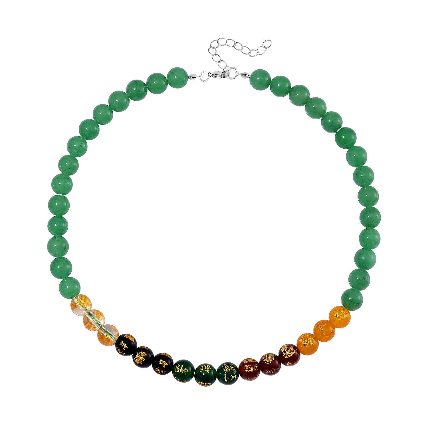 Green Aventurine and Multi Gemstone 300.00 ctw Beaded Necklace in Stainless Steel 18-20 Inches