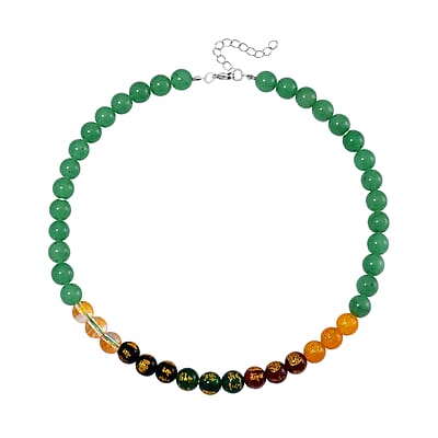 Green Aventurine and Multi Gemstone 300.00 ctw Beaded Necklace in Stainless Steel 18-20 Inches