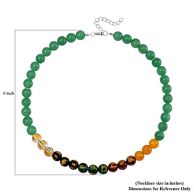 Green Aventurine and Multi Gemstone 300.00 ctw Beaded Necklace in Stainless Steel 18-20 Inches