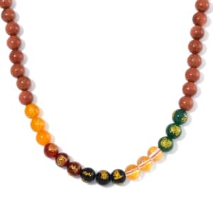 Golden Sandstone and Multi Gemstone 300.00 ctw Beaded Necklace in Stainless Steel 18-20 Inches