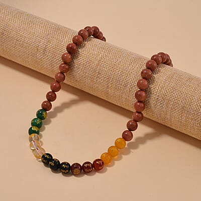 Golden Sandstone and Multi Gemstone 300.00 ctw Beaded Necklace in Stainless Steel 18-20 Inches