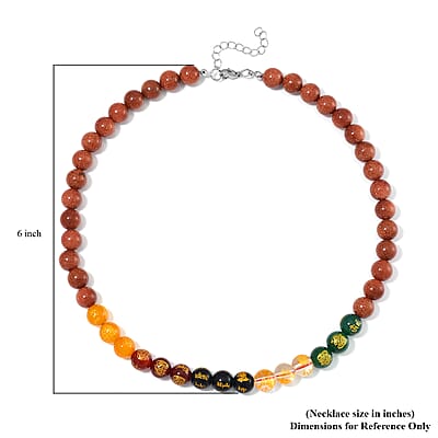 Golden Sandstone and Multi Gemstone 300.00 ctw Beaded Necklace in Stainless Steel 18-20 Inches