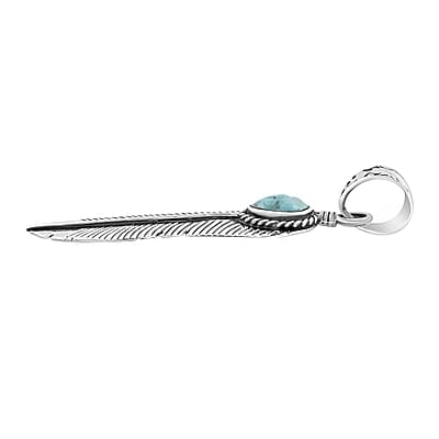 Santa Fe Style Turquoise Feather Pendant in Sterling Silver 3.00 ctw