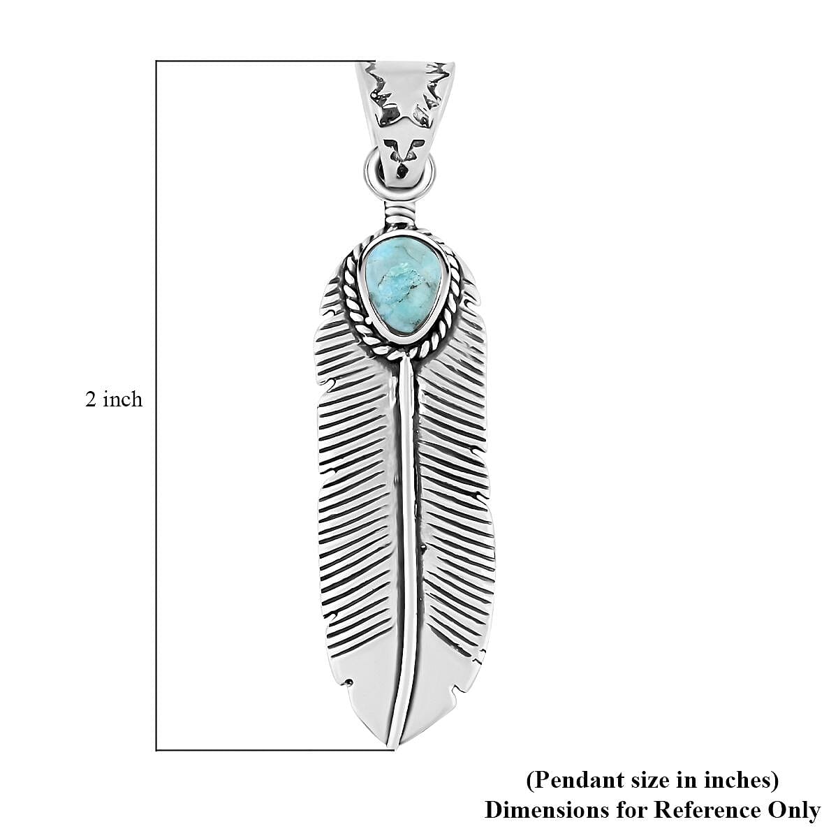 Santa Fe Style Turquoise Feather Pendant in Sterling Silver 3.00 ctw image number 4