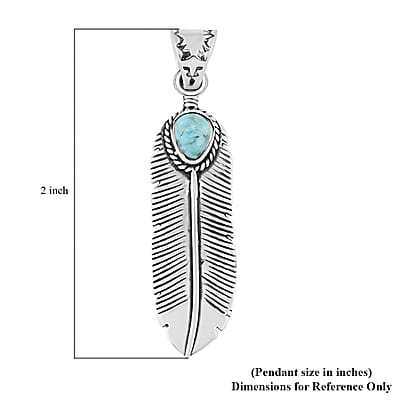 Santa Fe Style Turquoise Feather Pendant in Sterling Silver 3.00 ctw
