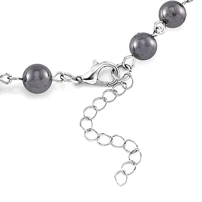Terahertz and Hematite 170.00 ctw Beaded Rosary Necklace 26 Inches in Silvertone and Stainless Steel