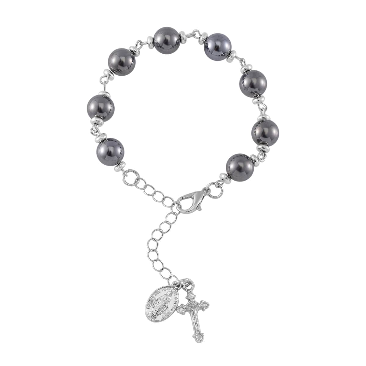 Terahertz Beaded Rosary Bracelet in Silvertone and Stainless Steel (7.0-9.0In) 60.00 ctw image number 0