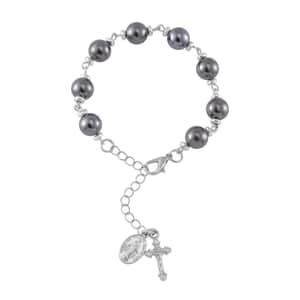 Terahertz Beaded Rosary Bracelet in Silvertone and Stainless Steel (7.0-9.0In) 60.00 ctw