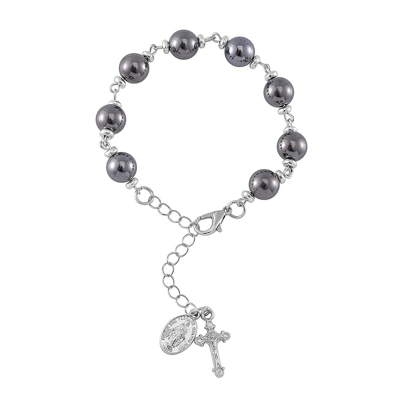 Terahertz 60.00 ctw Beaded Rosary Bracelet in Silvertone and Stainless Steel (7.0-9.0In)