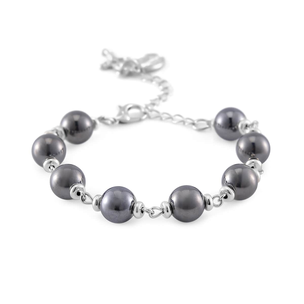 Terahertz Beaded Rosary Bracelet in Silvertone and Stainless Steel (7.0-9.0In) 60.00 ctw image number 2