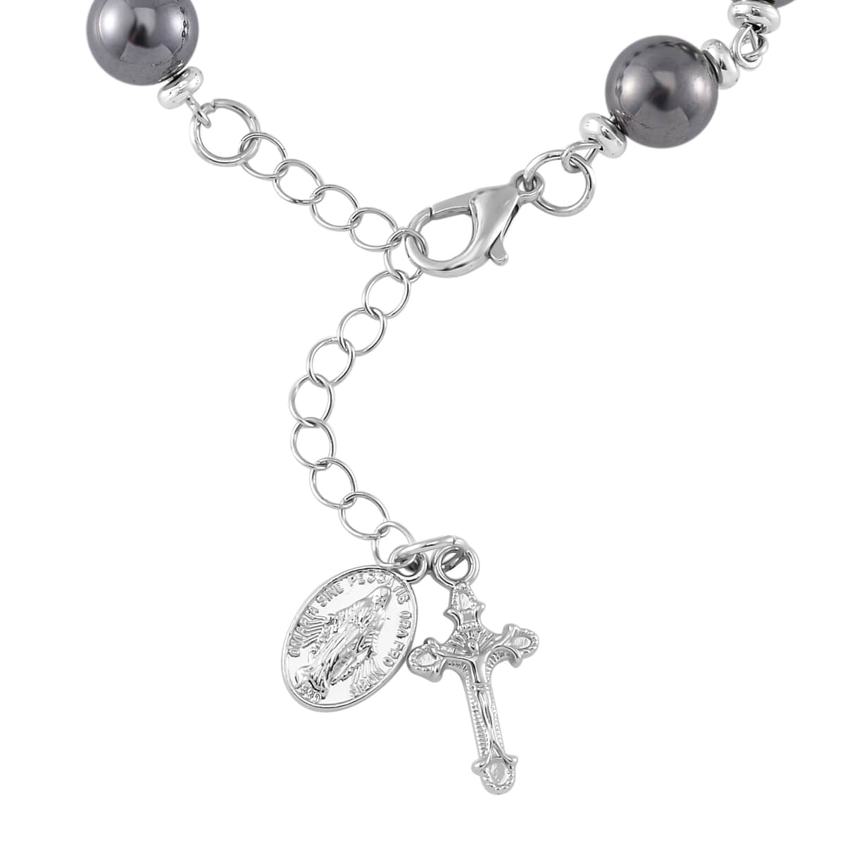 Terahertz Beaded Rosary Bracelet in Silvertone and Stainless Steel (7.0-9.0In) 60.00 ctw image number 3