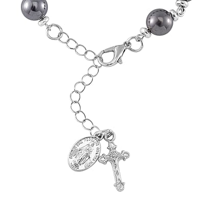 Terahertz 60.00 ctw Beaded Rosary Bracelet in Silvertone and Stainless Steel (7.0-9.0In)