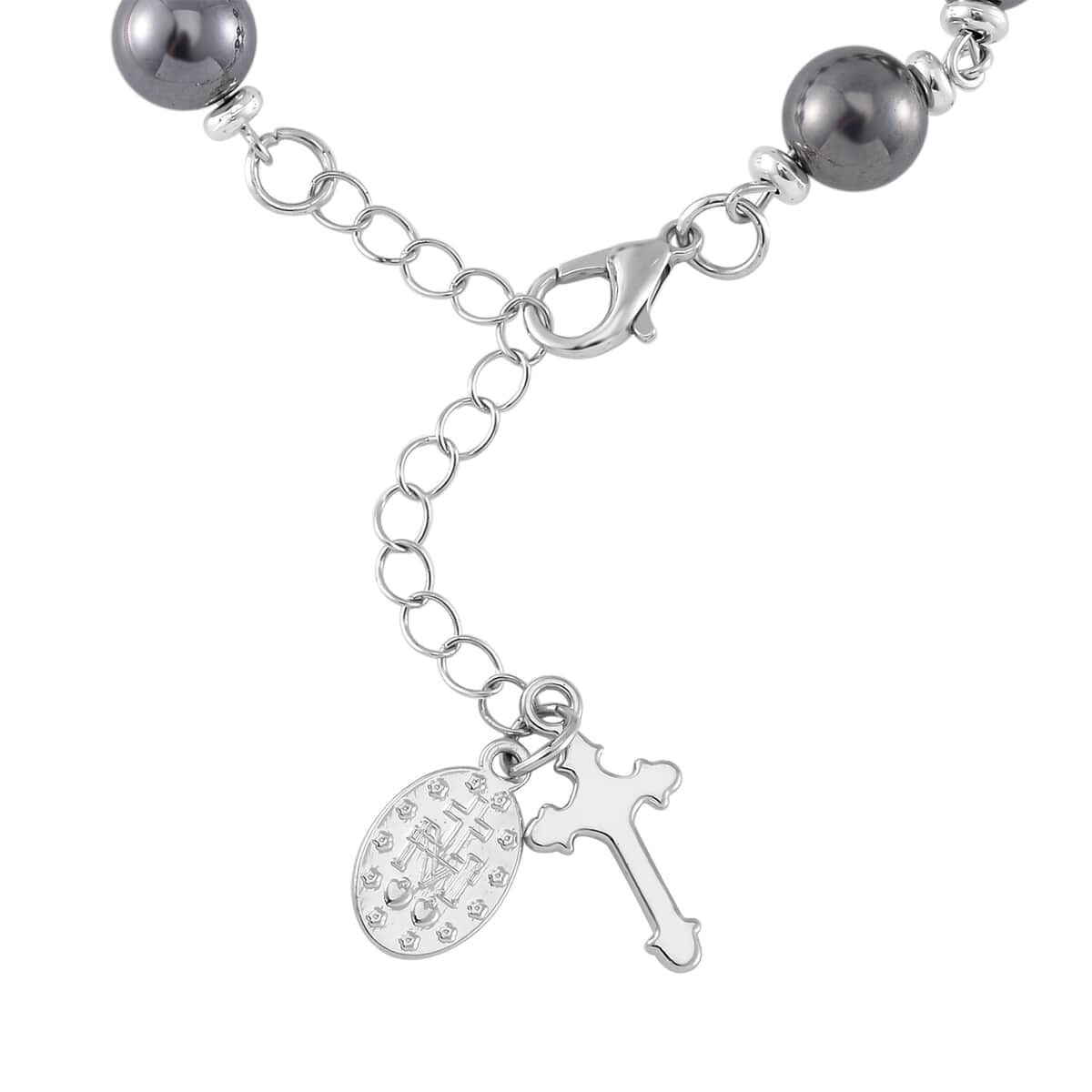 Terahertz Beaded Rosary Bracelet in Silvertone and Stainless Steel (7.0-9.0In) 60.00 ctw image number 4