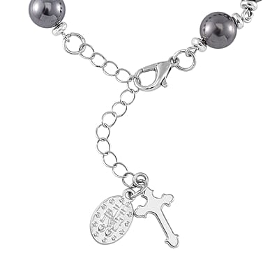 Terahertz 60.00 ctw Beaded Rosary Bracelet in Silvertone and Stainless Steel (7.0-9.0In)