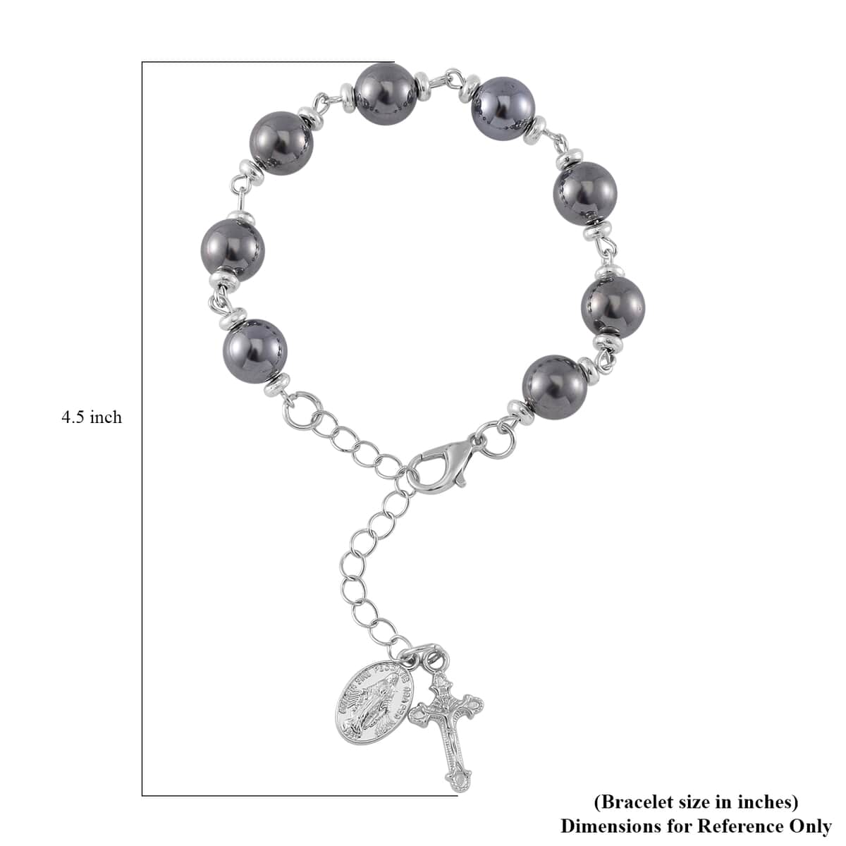 Terahertz Beaded Rosary Bracelet in Silvertone and Stainless Steel (7.0-9.0In) 60.00 ctw image number 5