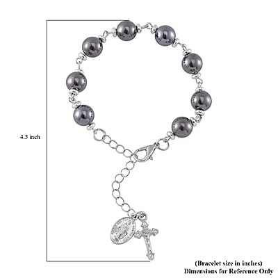 Terahertz 60.00 ctw Beaded Rosary Bracelet in Silvertone and Stainless Steel (7.0-9.0In)