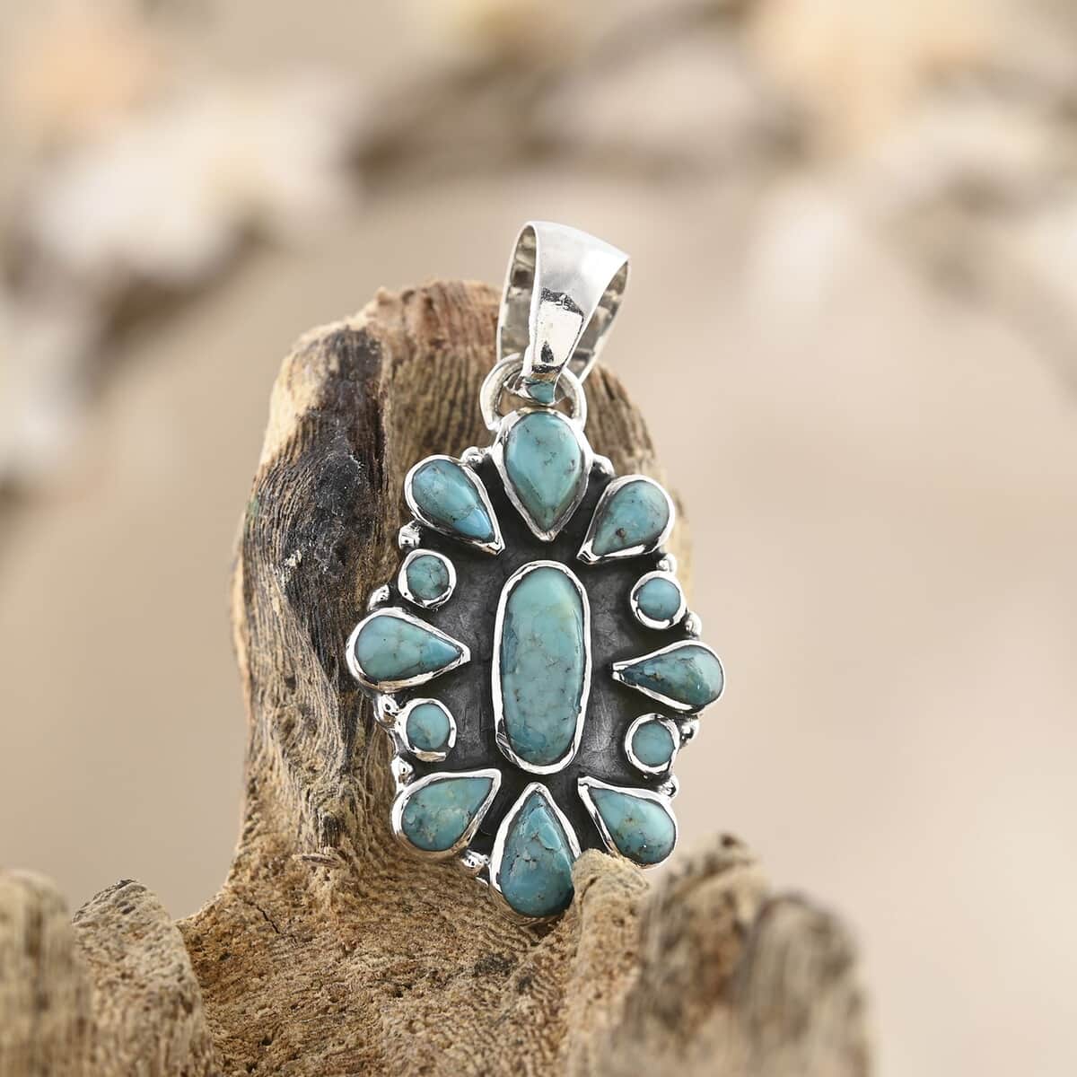 Santa Fe Style Kingman Turquoise Pendant in Sterling Silver 5.90 ctw image number 1
