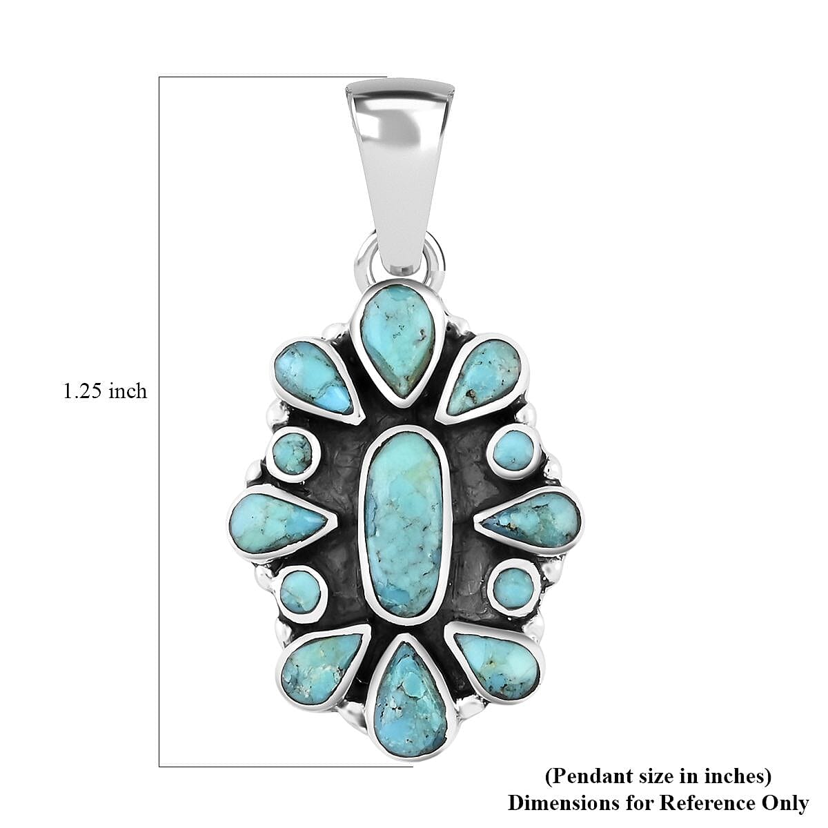 Santa Fe Style Kingman Turquoise Pendant without Chain in Sterling Silver 5.90 ctw