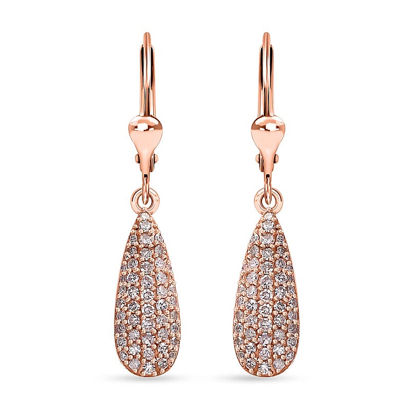 Natural Pink Diamond I3 0.50 ctw Drop Earrings in 18K Vermeil Rose Gold Over Sterling Silver