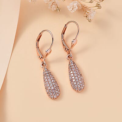 Natural Pink Diamond I3 0.50 ctw Drop Earrings in 18K Vermeil Rose Gold Over Sterling Silver
